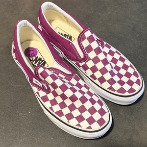 Vans Purple and White Checkerboard Slip-Ons